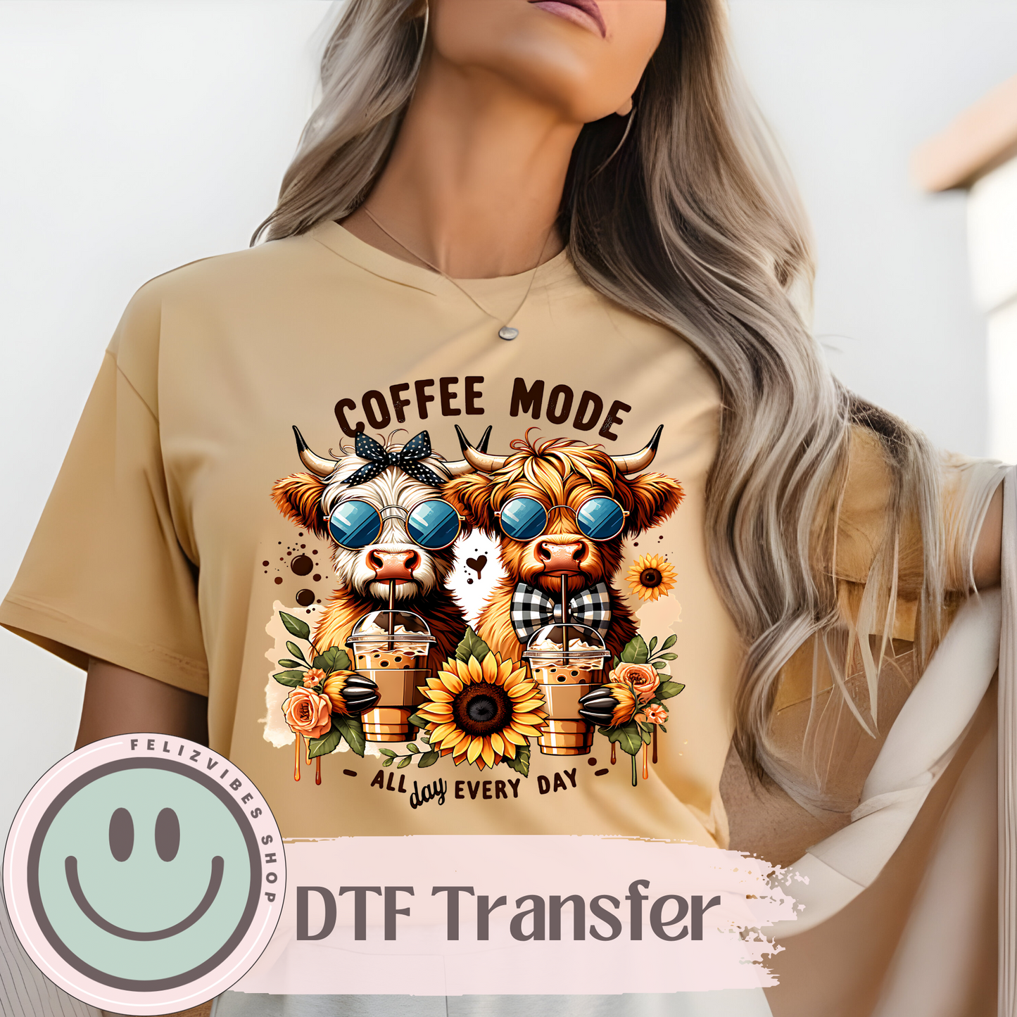 Coffee Mode Cows DTF