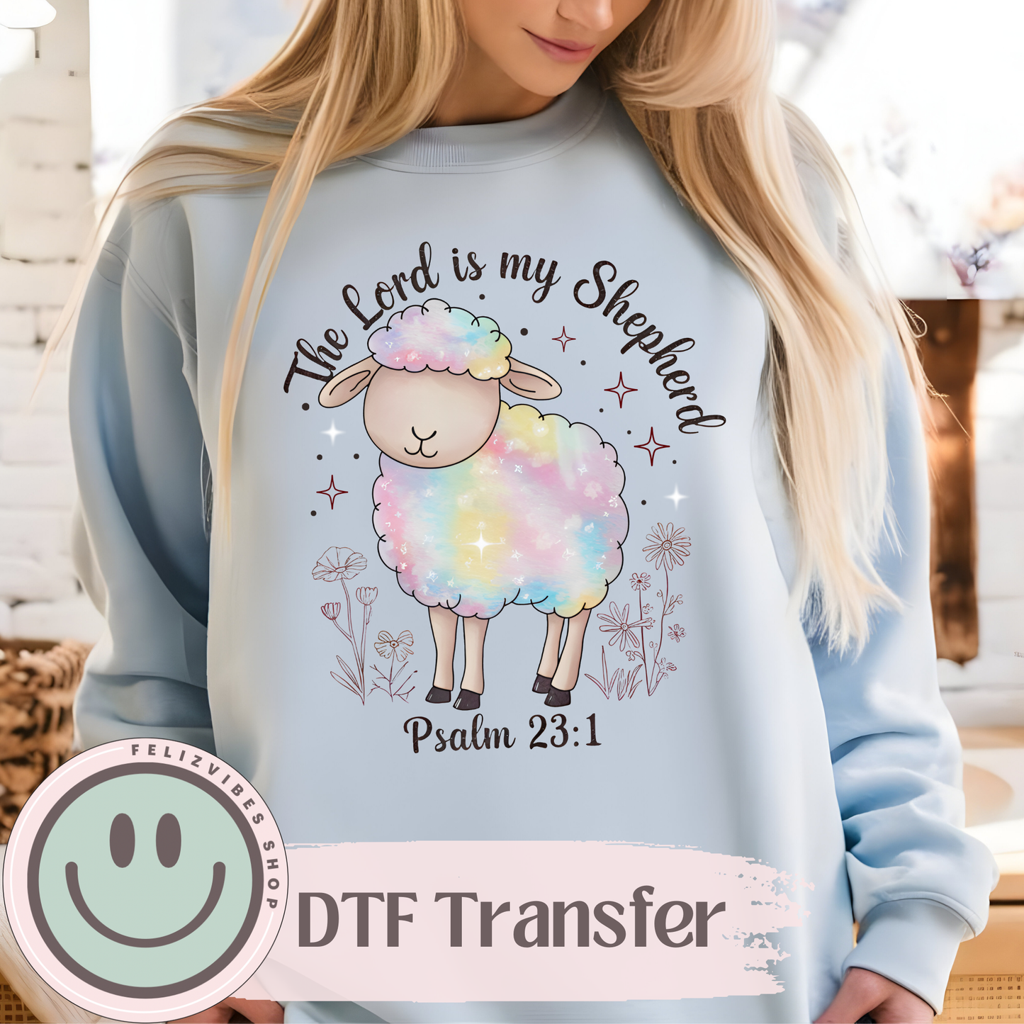 Multicolor The Lord is My Shepherd DTF Print