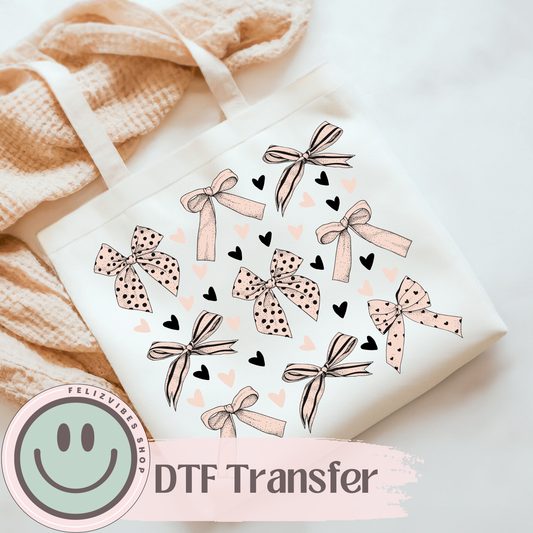 Black & Cream Bows DTF Print