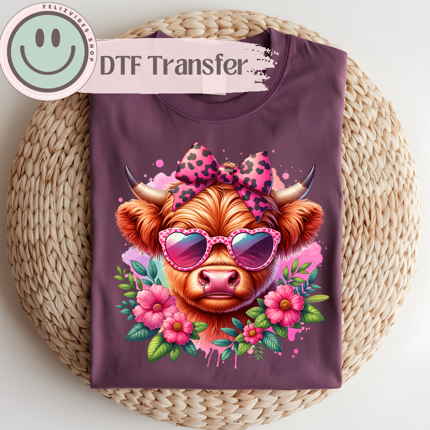 Pink Highland Cow DTF