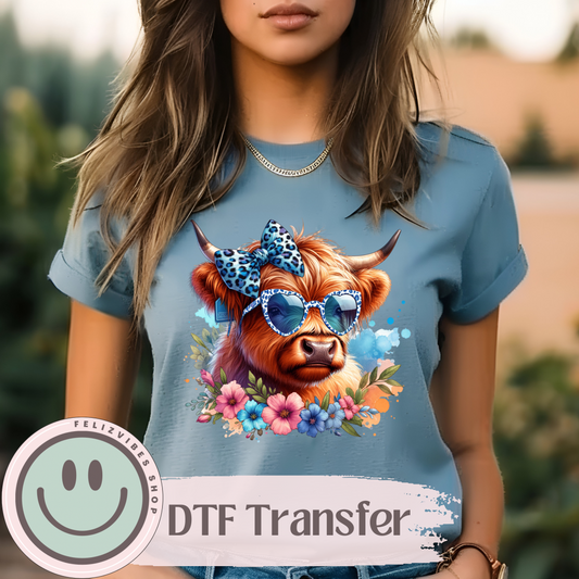 Blue Highland Cow DTF