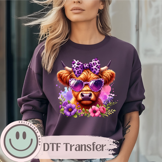 Purple Highland Cow DTF