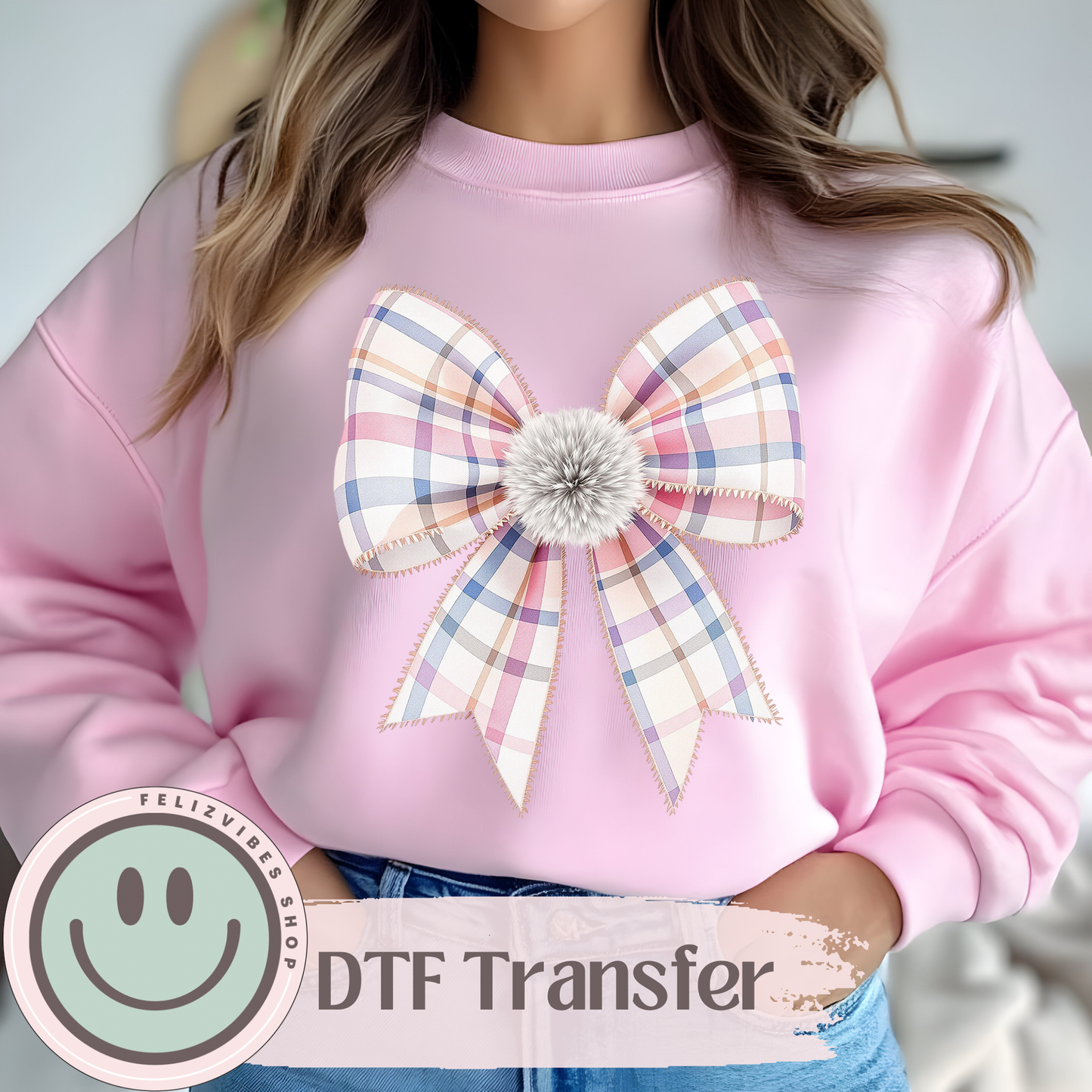 Plaid Pastel Bow DTF Print