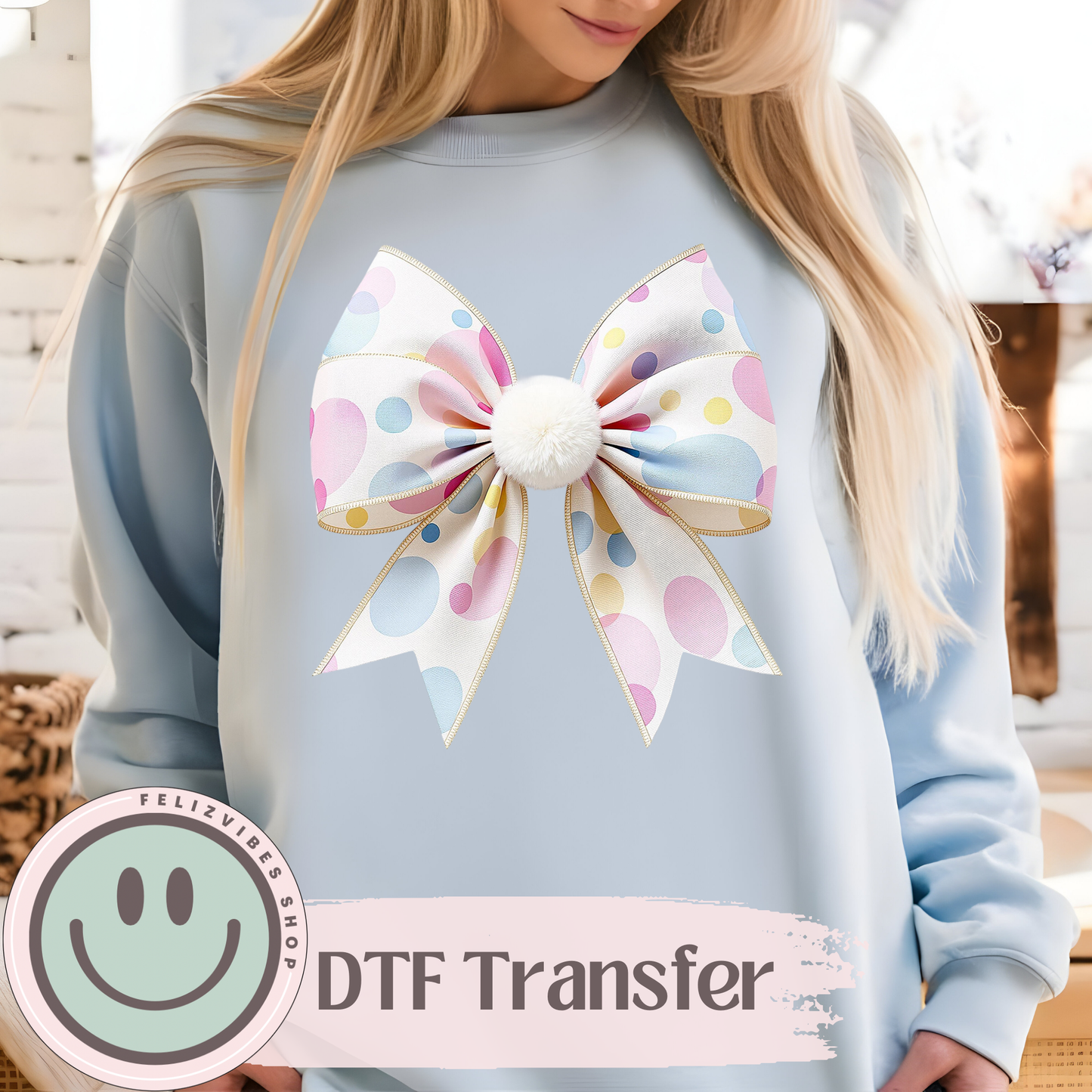 Polka Dot Bunny Bow DTF