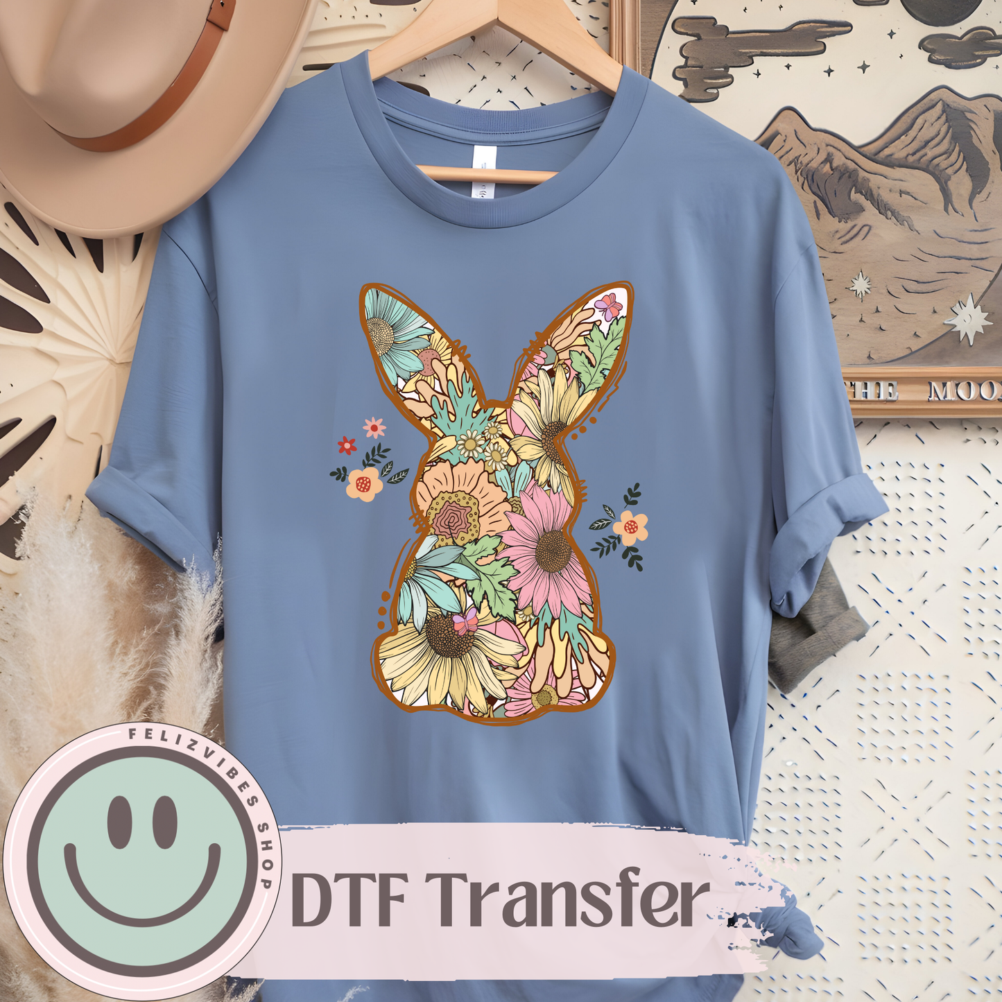 Floral Bunny DTF Print