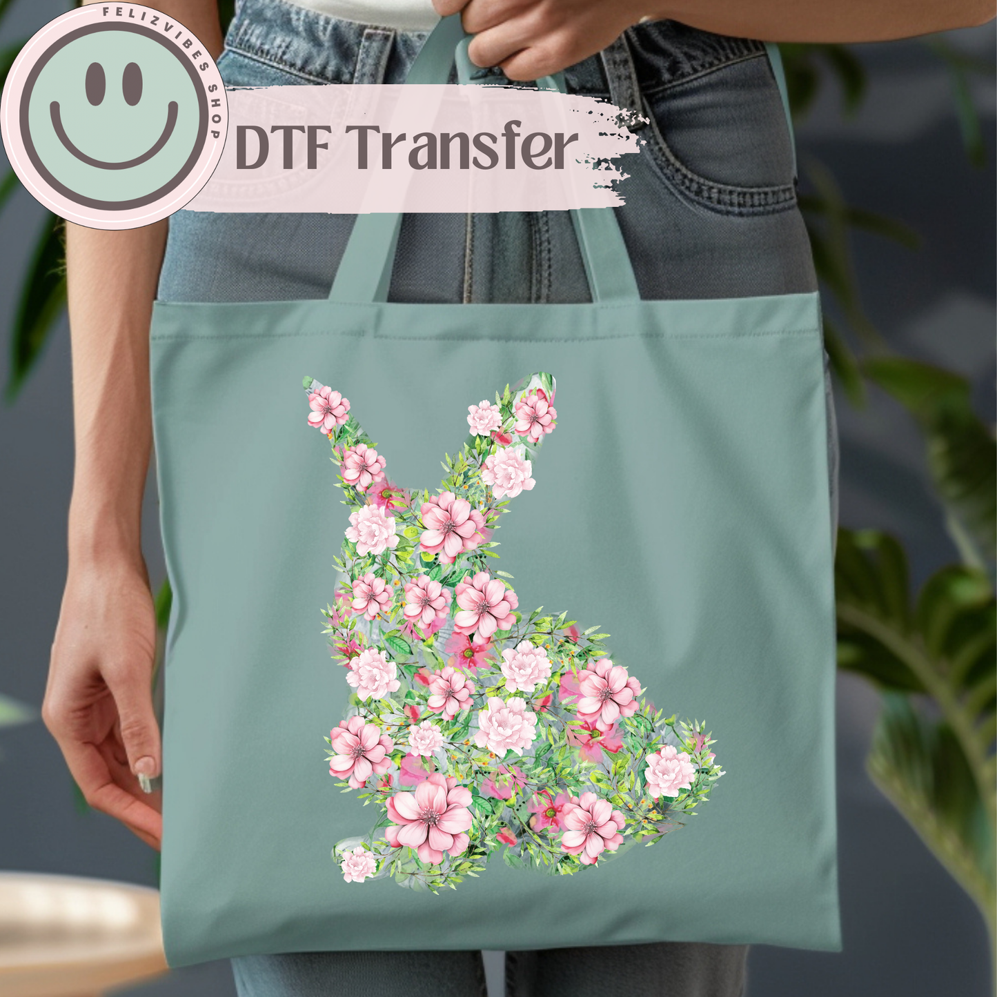 Flower Bunny DTF Print