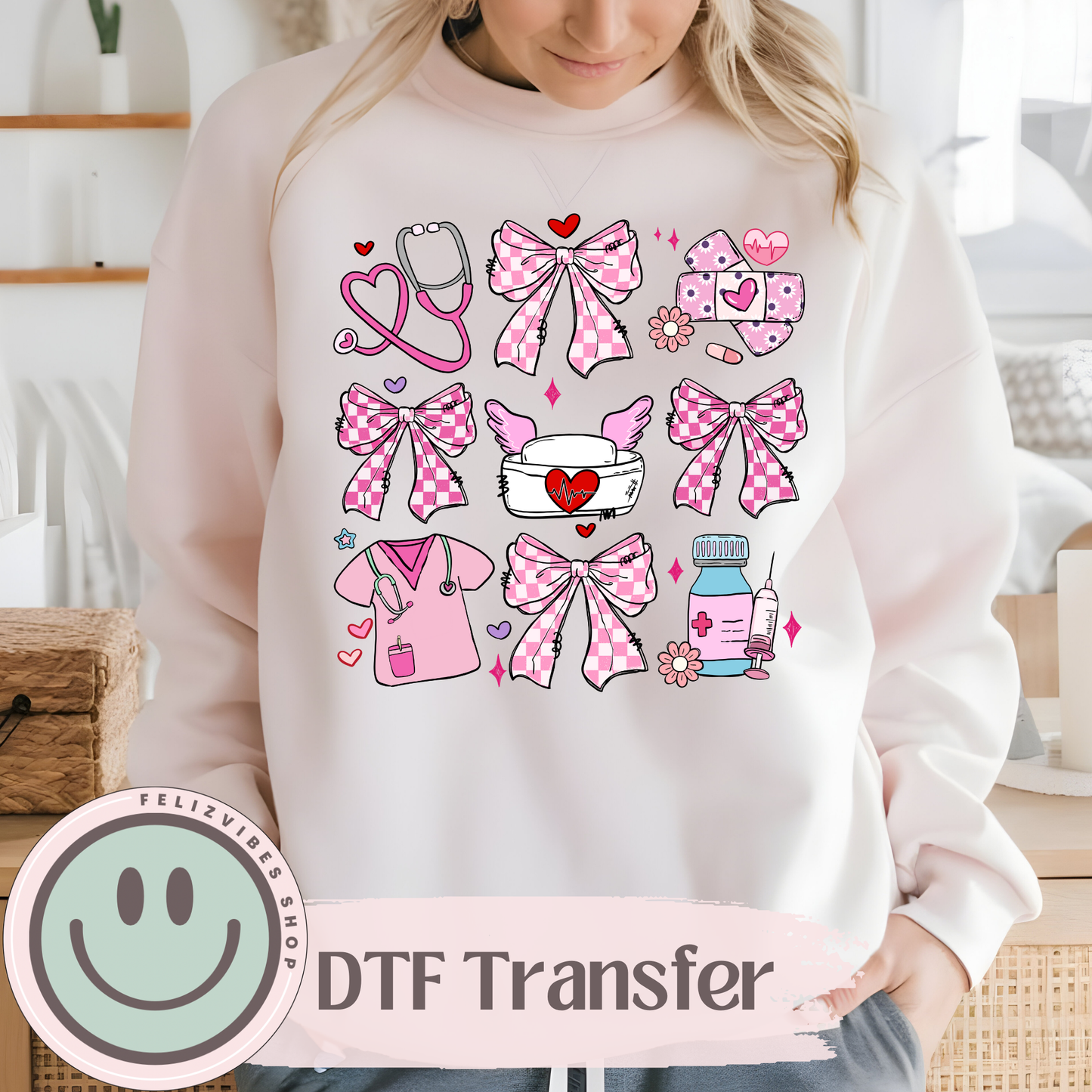 Medical Pink Bows DTF Print