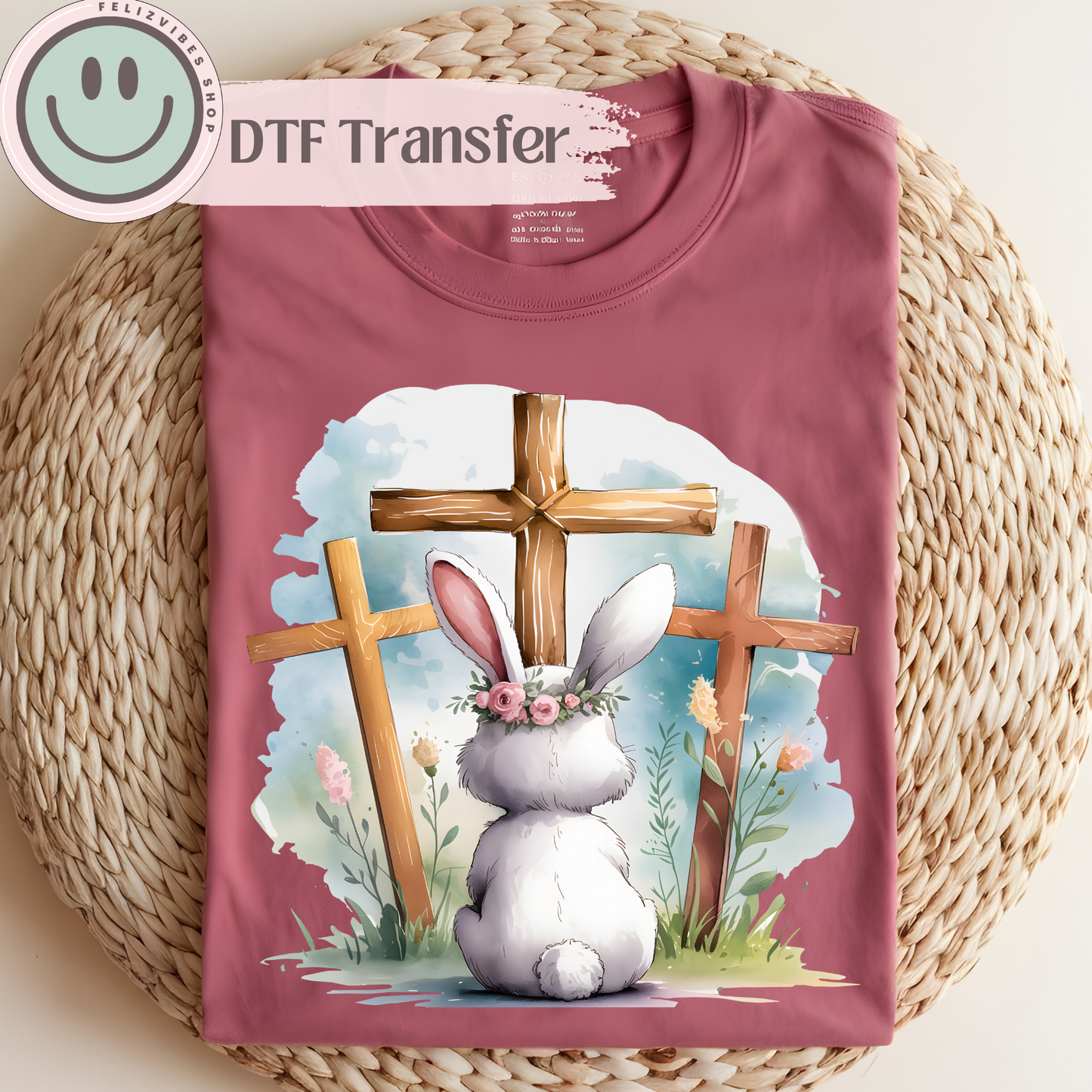 Bunny Facing Cross DTF Print