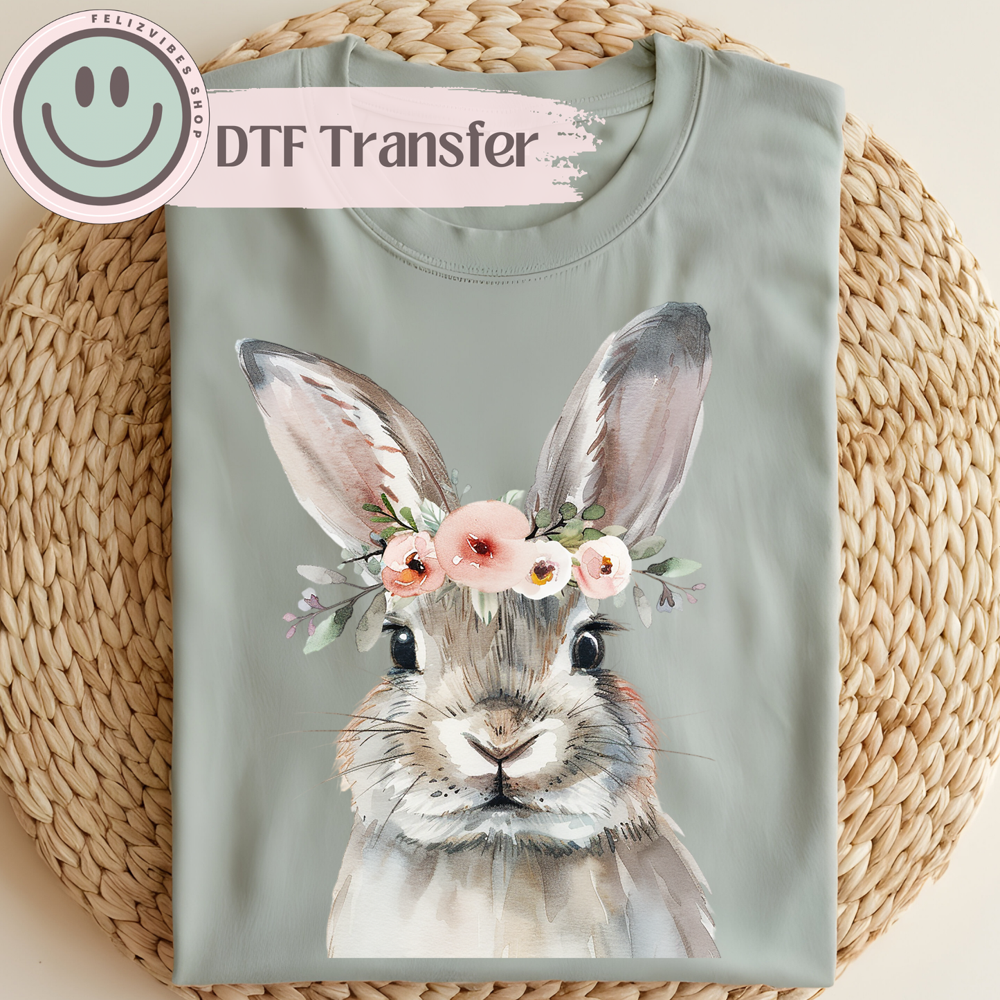 Floral bunny Easter DTF