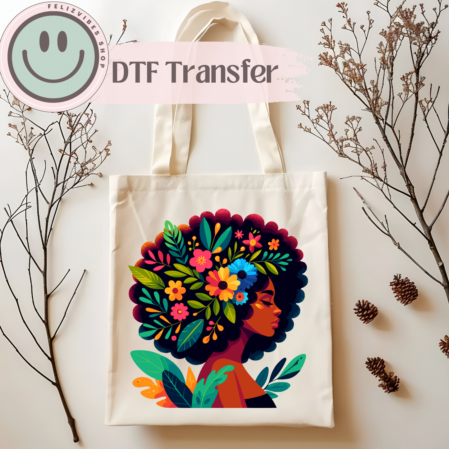 Afro Flower Girl DTF Print