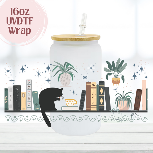 Cat and Books 16oz UVDTF Cup Wrap