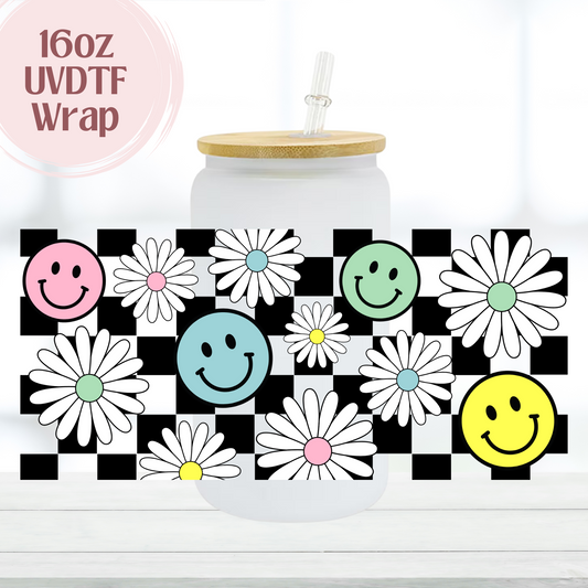 Pastel Smiley Checkered 16oz UVDTF Cup Wrap
