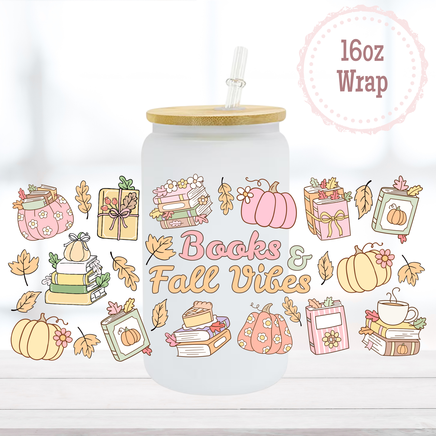 Books & Fall Vibes 16oz UVDTF Cup Wrap