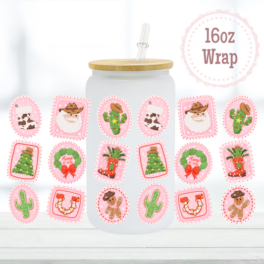 Western Christmas Stamps 16oz UVDTF Cup Wrap