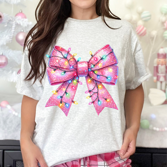 Pink Lights Bow DTF Print