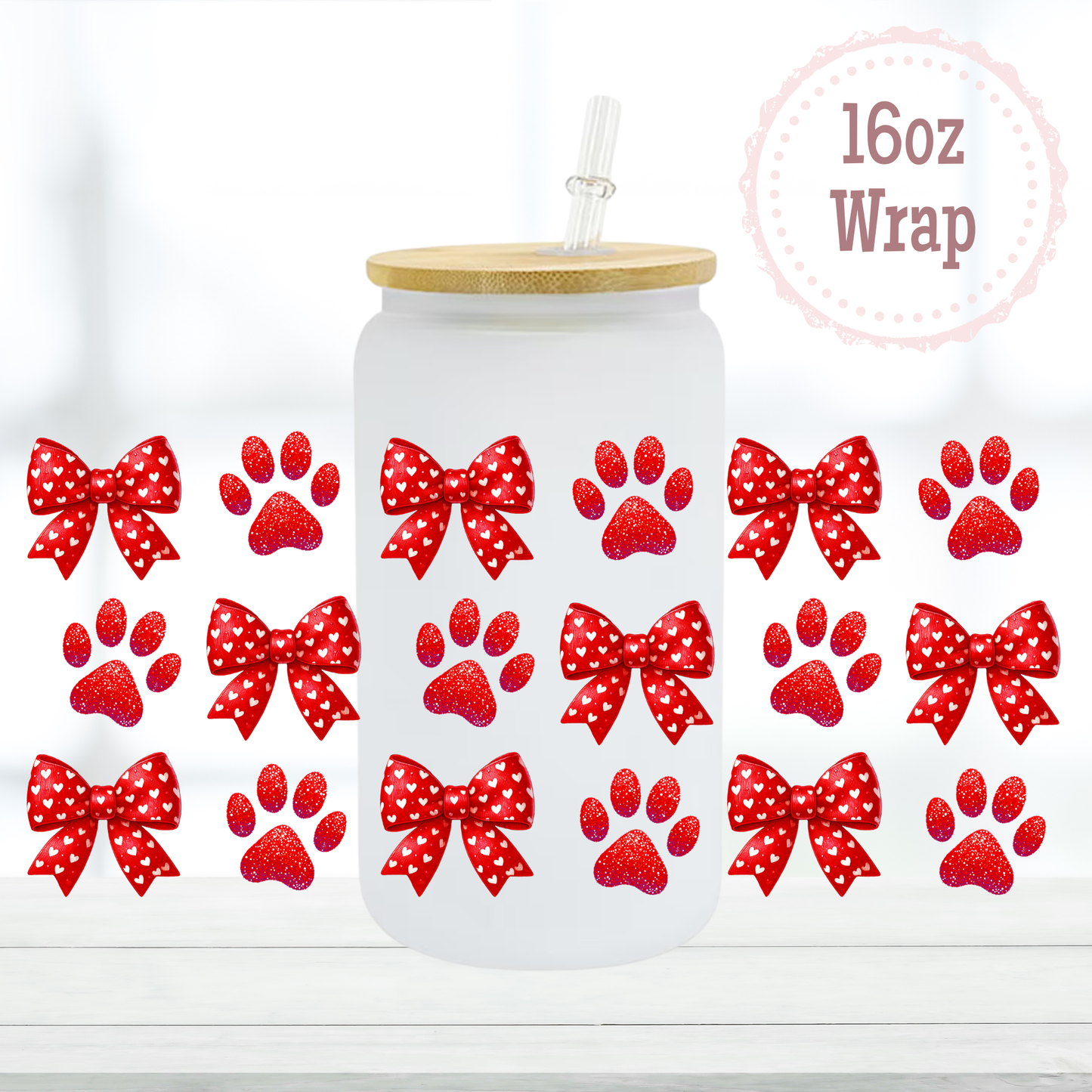 Glitter Paws and Hearts 16oz UVDTF Cup Wrap