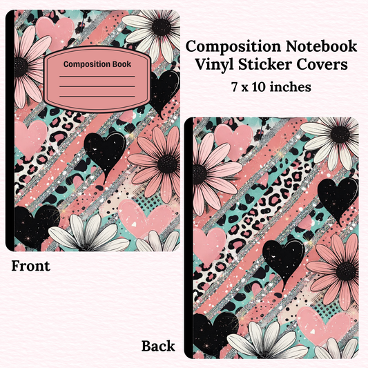 Flowers and Hearts Composition Notebook Vinyl Cover
