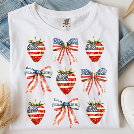 Patriotic Strawberries DTF Print