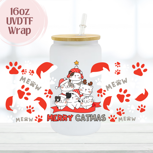 Merry Catmas 16oz UVDTF Cup Wrap