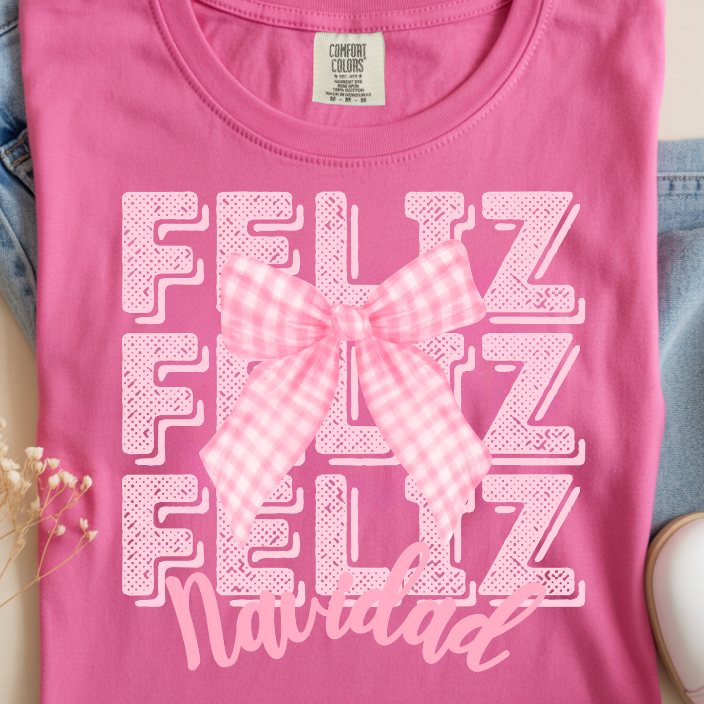 Feliz Navidad Pink DTF Print Adult & Kids