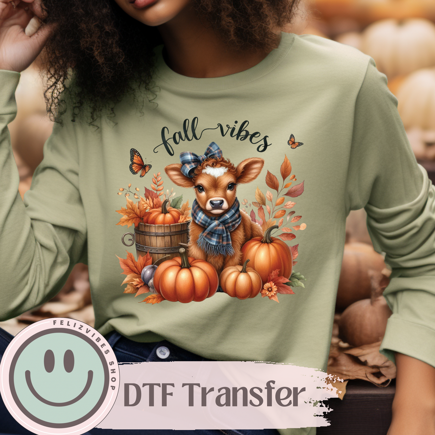 Fall Vibes Cow DTF Print