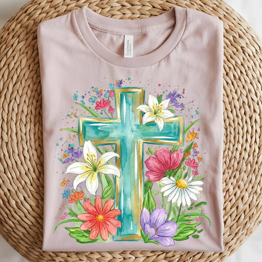 Cross Flowers DTF Print