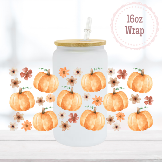 Pumpkins & Flowers 16oz UVDTF Cup Wrap