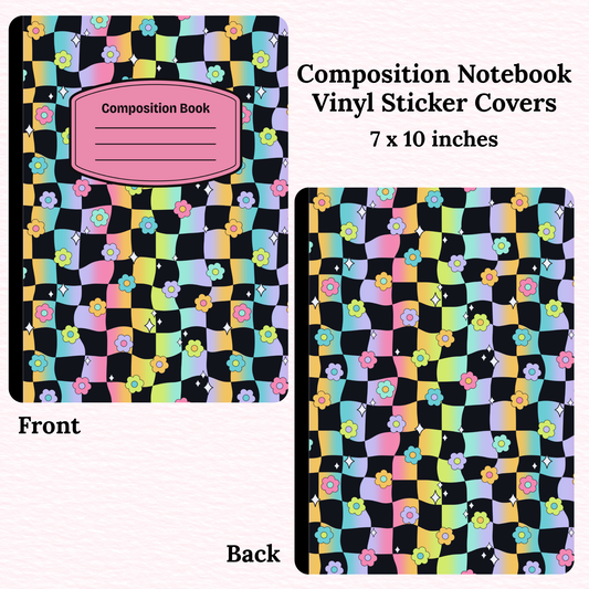 Checkered Floral Composition Notebook Vinyl Cover