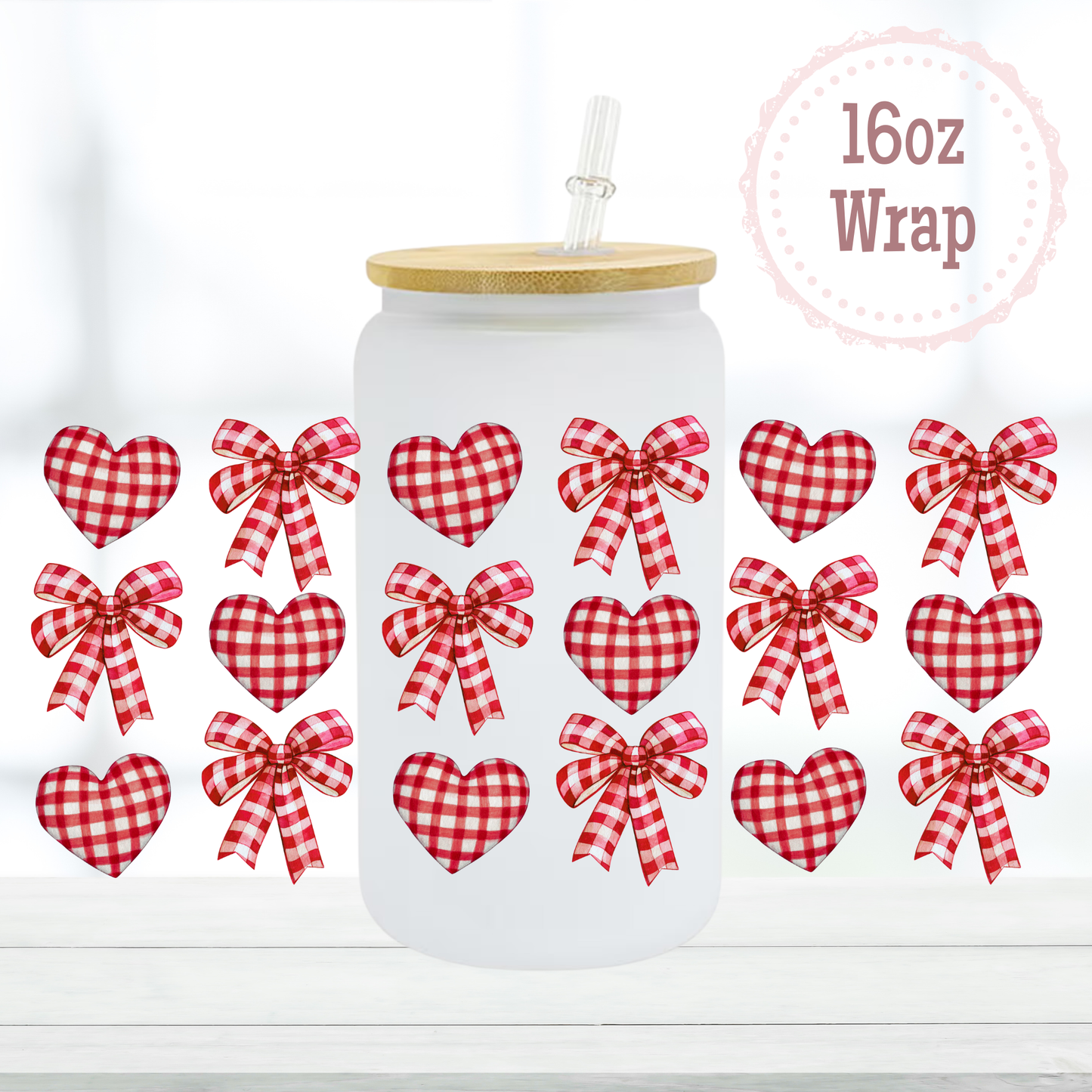 Plaid Hearts and Bows 16oz UVDTF Cup Wrap