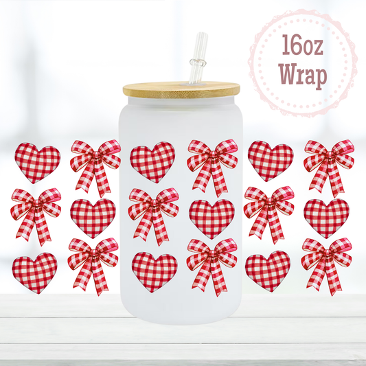 Plaid Hearts and Bows 16oz UVDTF Cup Wrap