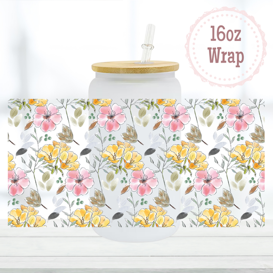 Pink and Yellow Flowers 16oz UVDTF Cup Wrap