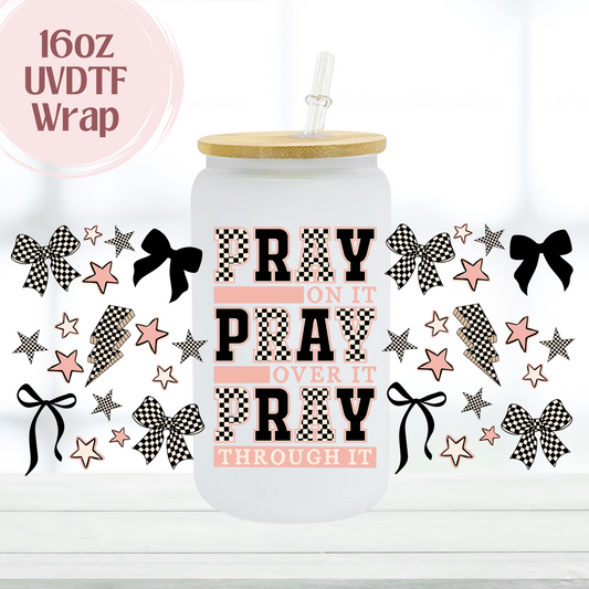 Pray Checkered Coquette 16oz UVDTF Cup Wrap