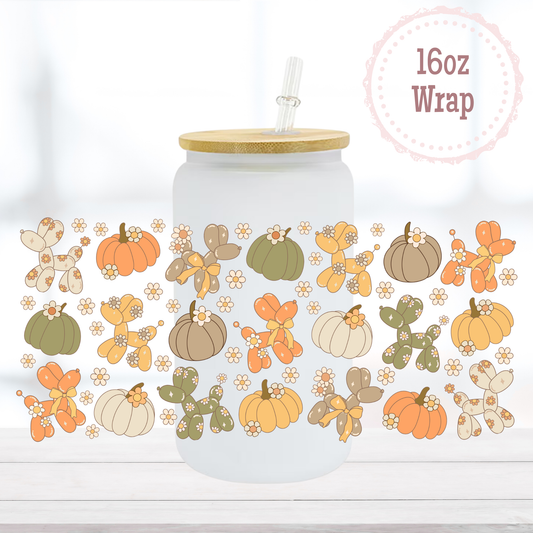 Fall Balloon Dogs 16oz UVDTF Cup Wrap