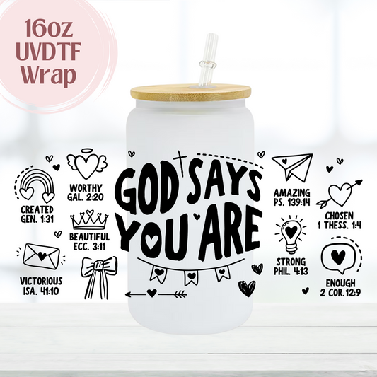 God Says Black Color 16oz UVDTF Cup Wrap
