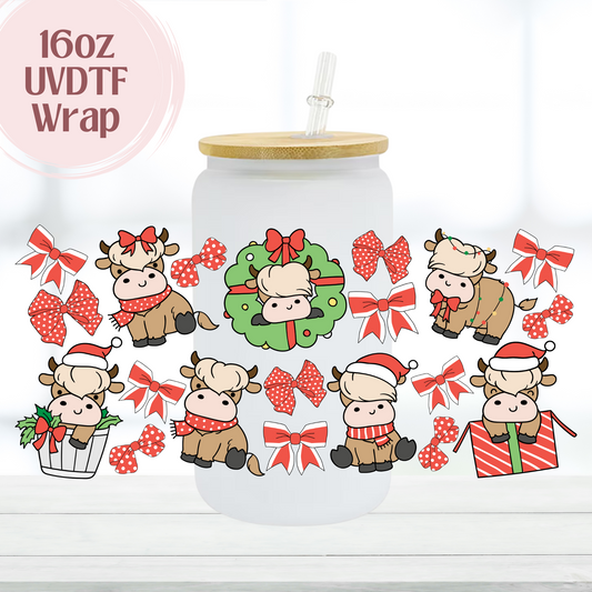 Cute Highland Christmas 16oz UVDTF Cup Wrap