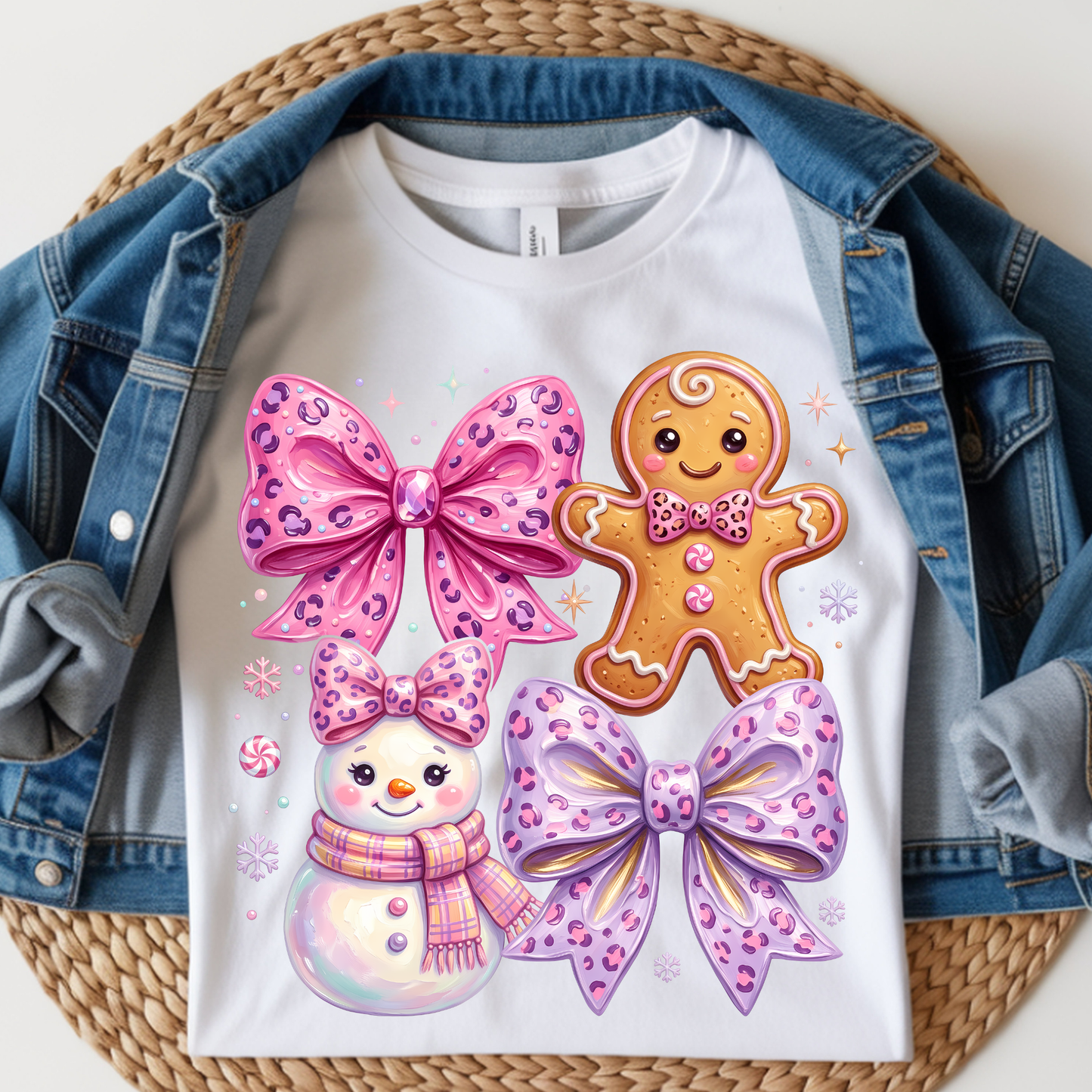Cute Snowman & Gingerbread Kids DTF Print