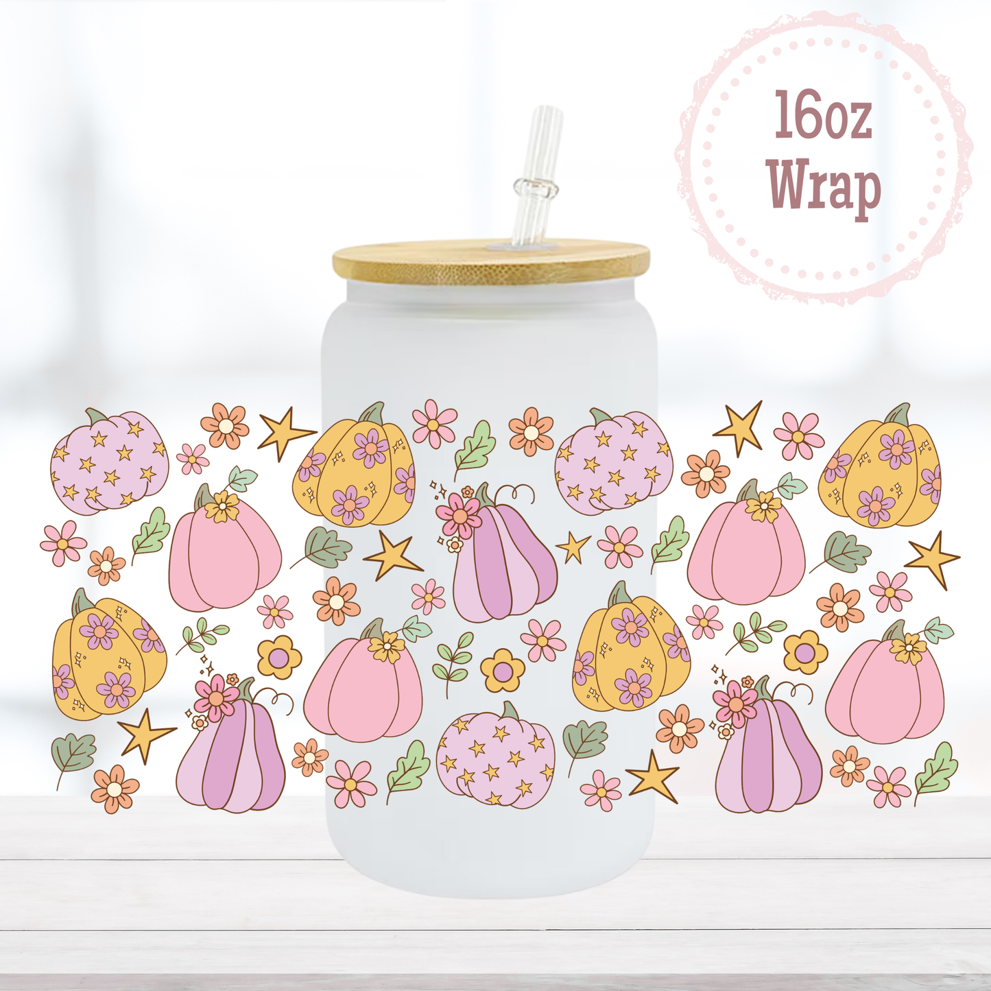 Purple and Yellow Pumpkins 16oz UVDTF Cup Wrap