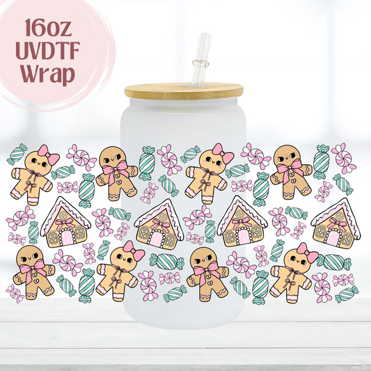Gingerbreads Pink 16oz UVDTF Cup Wrap