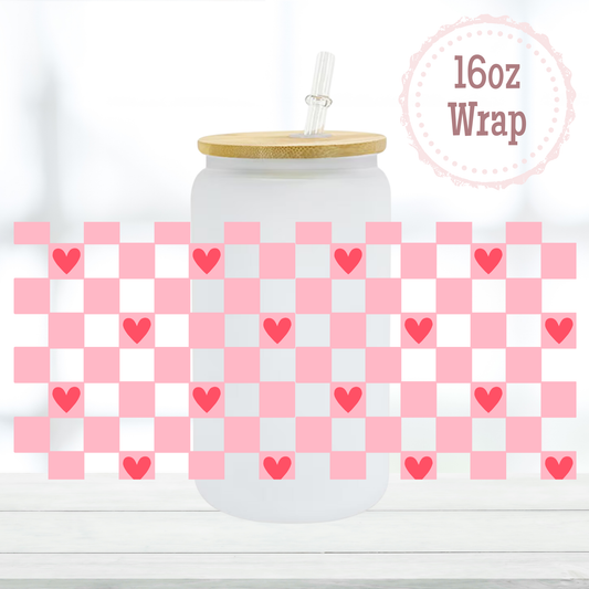 Checkered Hearts 16oz UVDTF Cup Wrap
