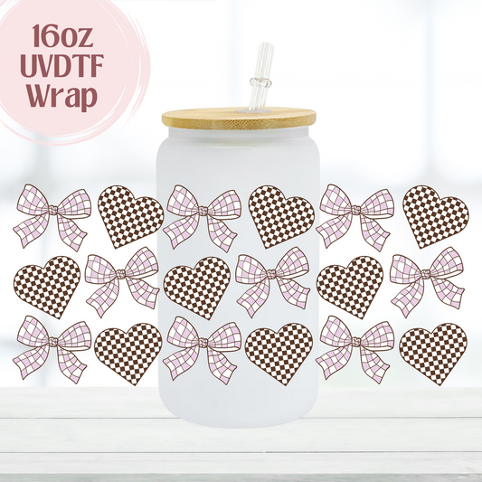 Checkered Bows and Hearts 16oz UVDTF Cup Wrap