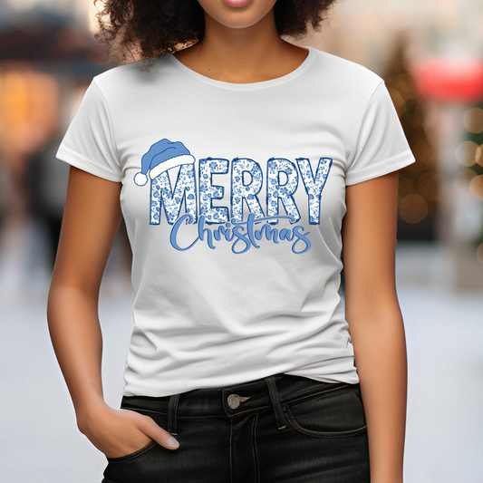 Merry Christmas Blue DTF Print