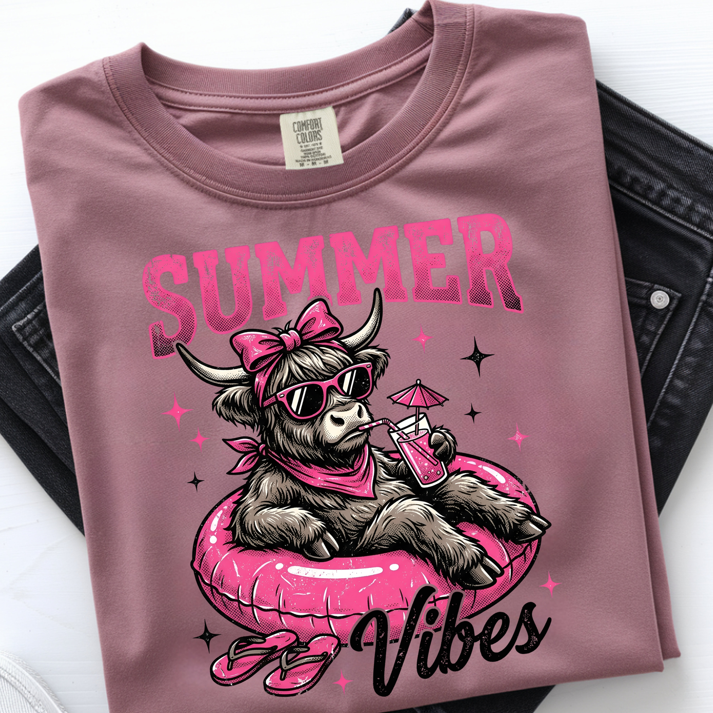 Summer Vibes Cow DTF Print