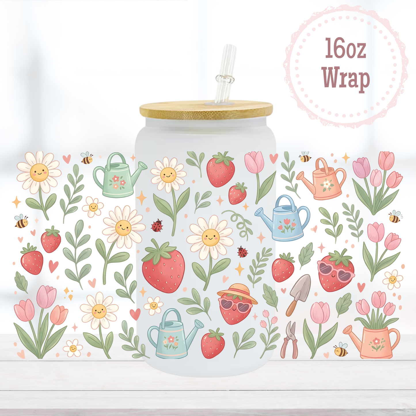 Gardening Strawberries 16oz UVDTF Cup Wrap