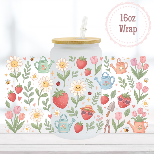 Gardening Strawberries 16oz UVDTF Cup Wrap