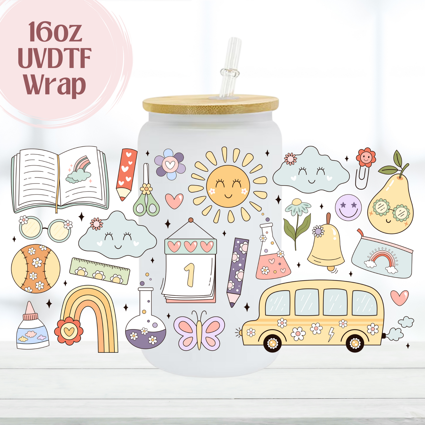 Cute School Supplies 16oz UVDTF Cup Wrap
