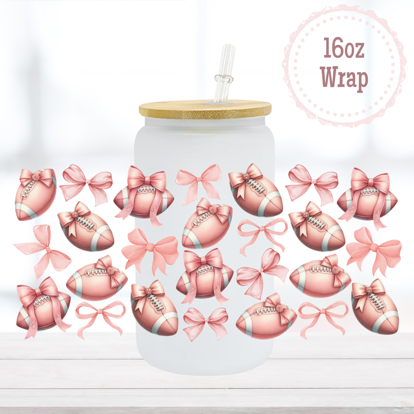 Pink Footballs 16oz UVDTF Cup Wrap