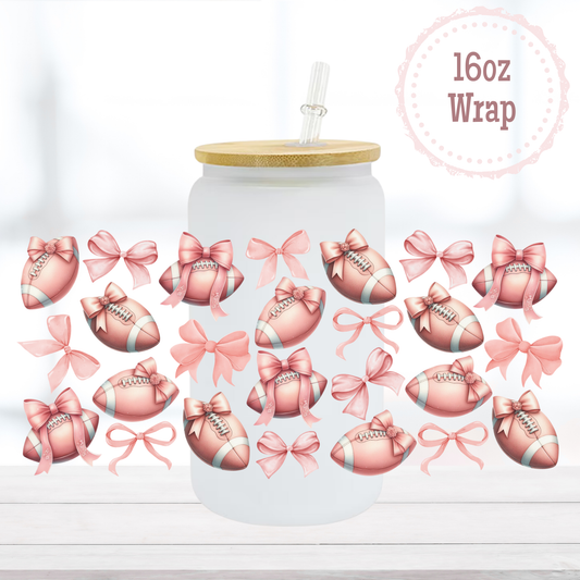 Pink Footballs 16oz UVDTF Cup Wrap