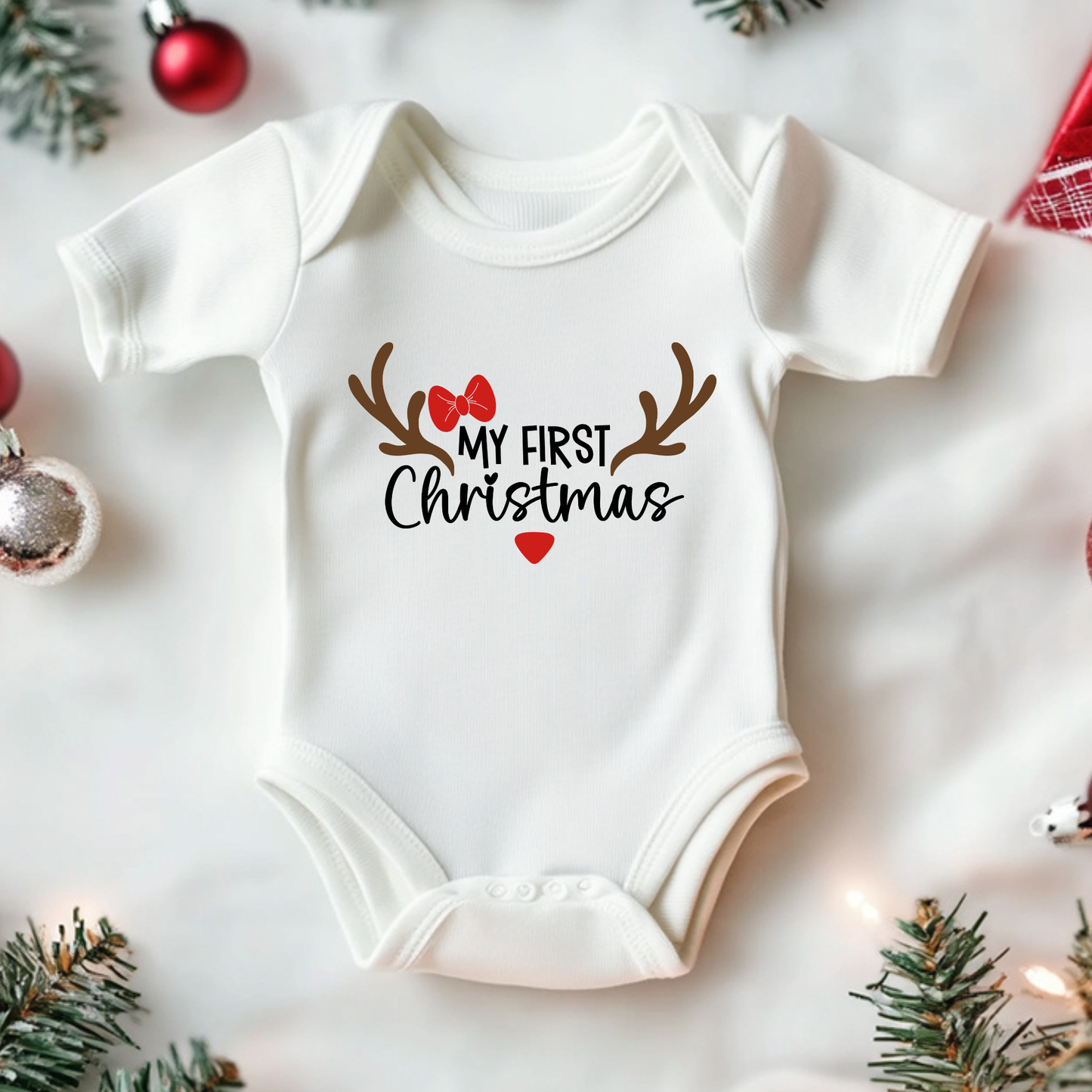 My First Christmas Reindeer Bow 4 inch DTF Print