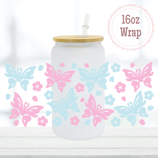 Pink and Blue Butterflies 16oz UVDTF Cup Wrap