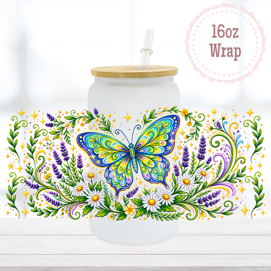 Purple & Green Butterfly 16oz UVDTF Cup Wrap